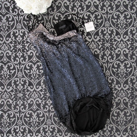 NWT Metallic Ombre Sequin Cocktail Dress Midi Gown - Picture 7 of 8